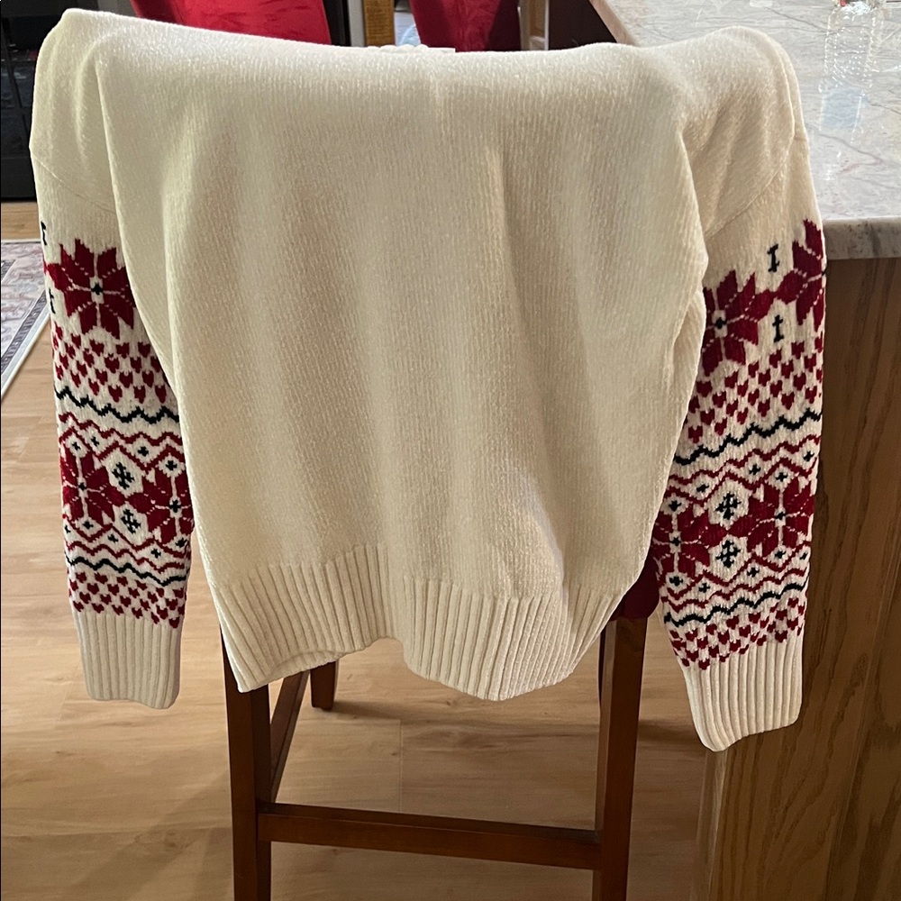 Christian Siriano Cream and Red Patterned Turtleneck Sweater